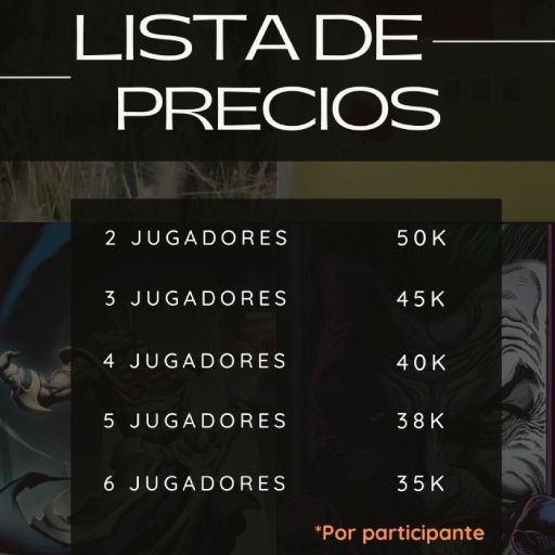 Lista de precios entrada sala escape valores en pesos colombianos  COP